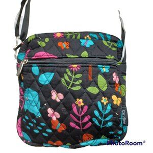 Sazy Bee Designs Crossbody Bag Floral On Black Zip Up Small Bag